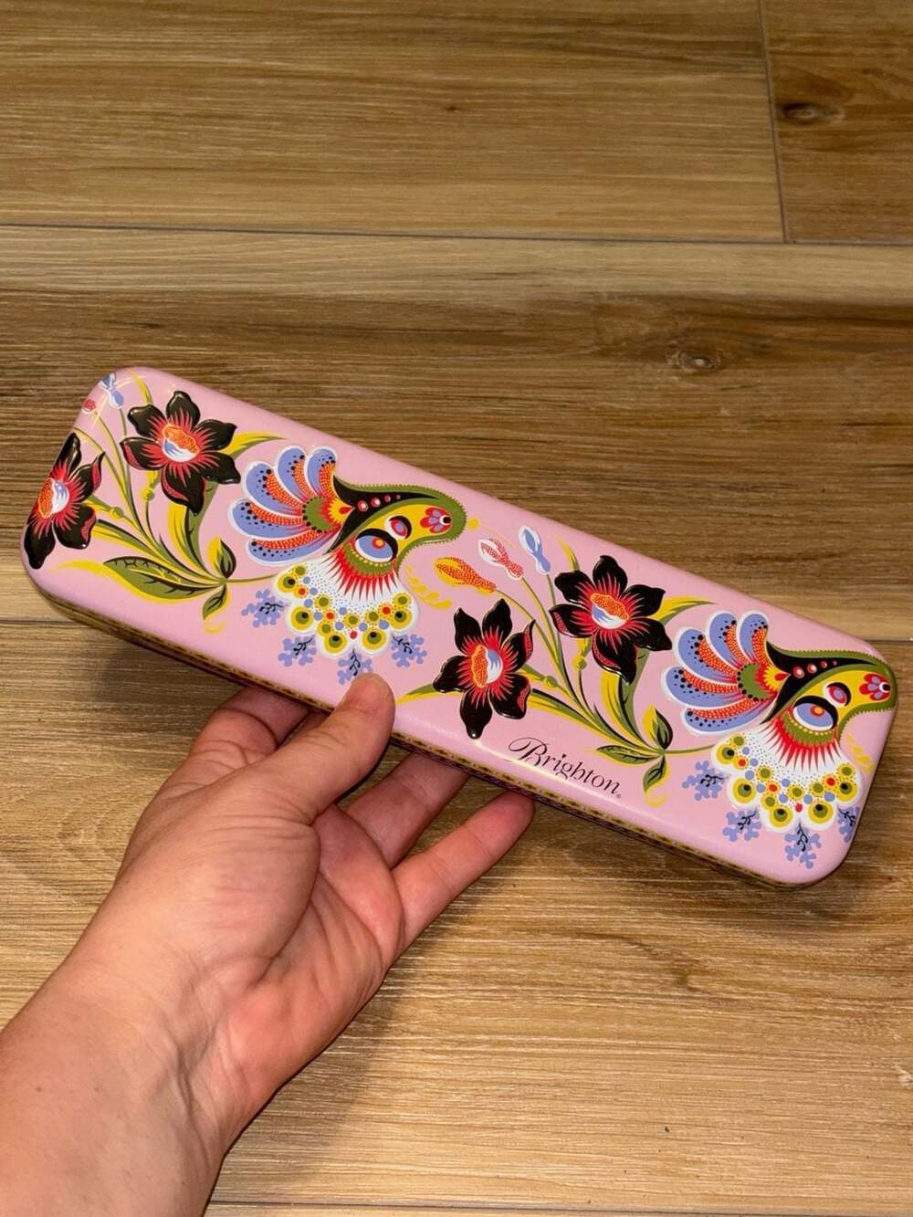 Brighton Pink Floral Decorative Metal Watch or Jewelry Gift Tin Case